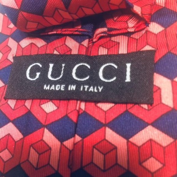 Gucci Red Pink Navy Op Art Silk Tie - Picture 2 of 5
